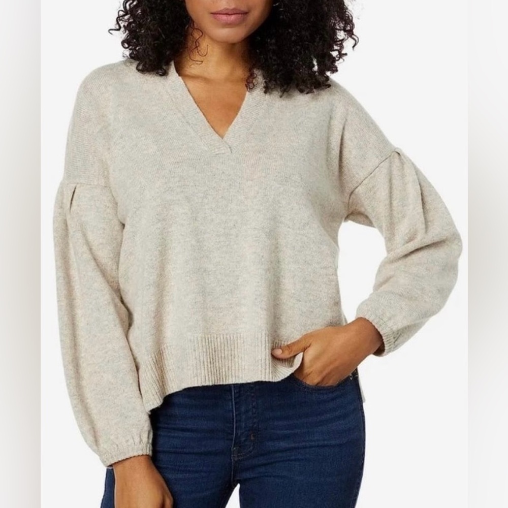 Madewell Wiltshire Wool Blend V-Neck Sweater Beige Quiet Luxury Minimalist S - Picture 1 of 10